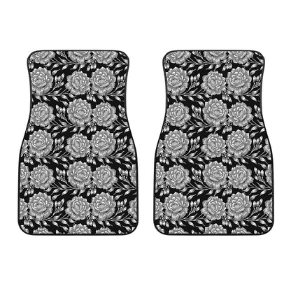 Vintage Black And White Floral Print Front Car Floor Mats