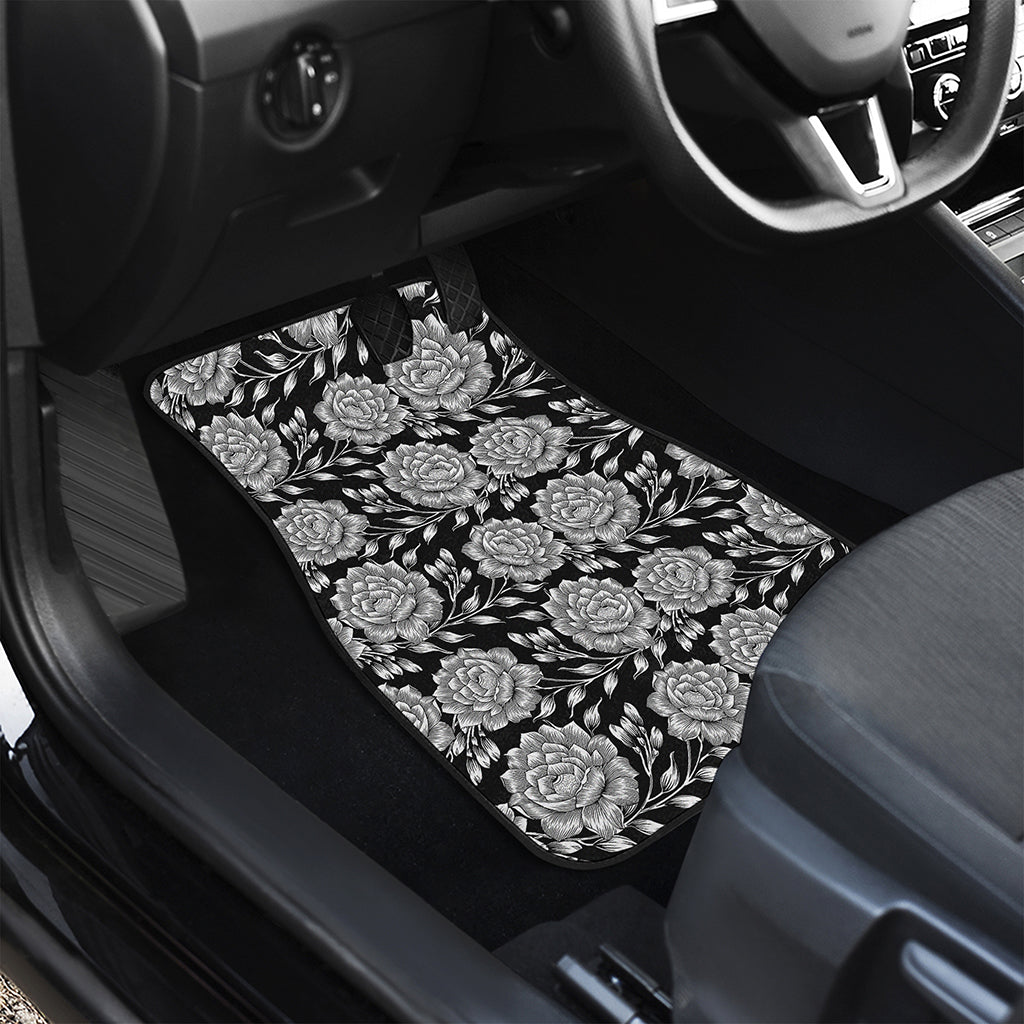 Vintage Black And White Floral Print Front Car Floor Mats