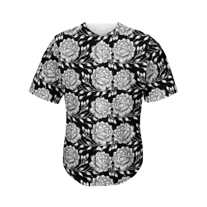 Vintage Black And White Floral Print Men's Baseball Jersey