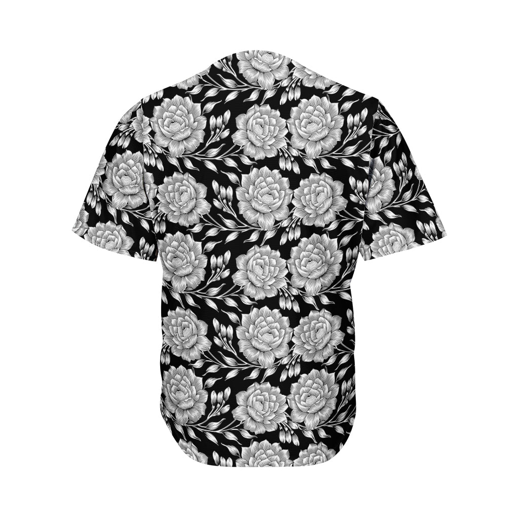 Vintage Black And White Floral Print Men's Baseball Jersey