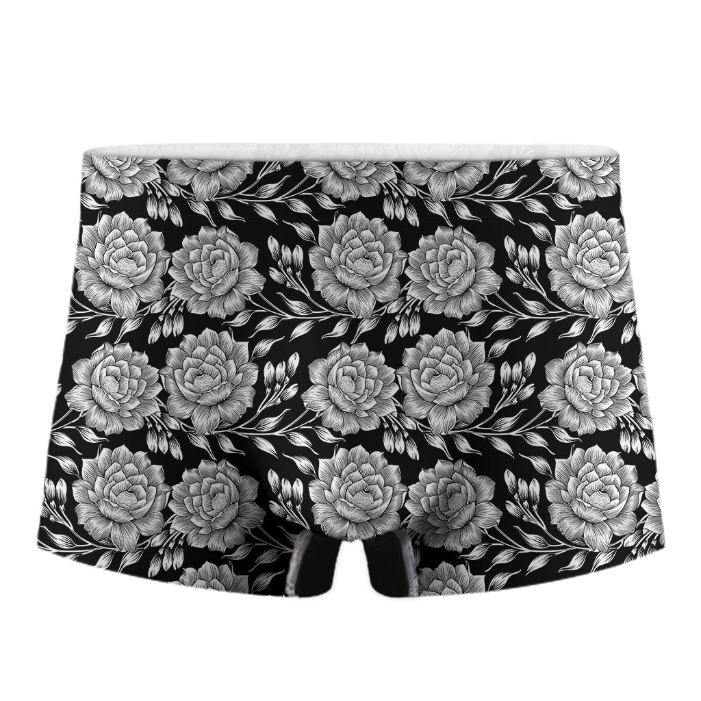 Vintage Black And White Floral Print Men's Boxer Briefs