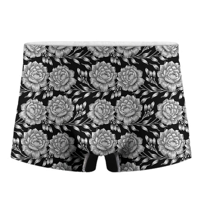 Vintage Black And White Floral Print Men's Boxer Briefs