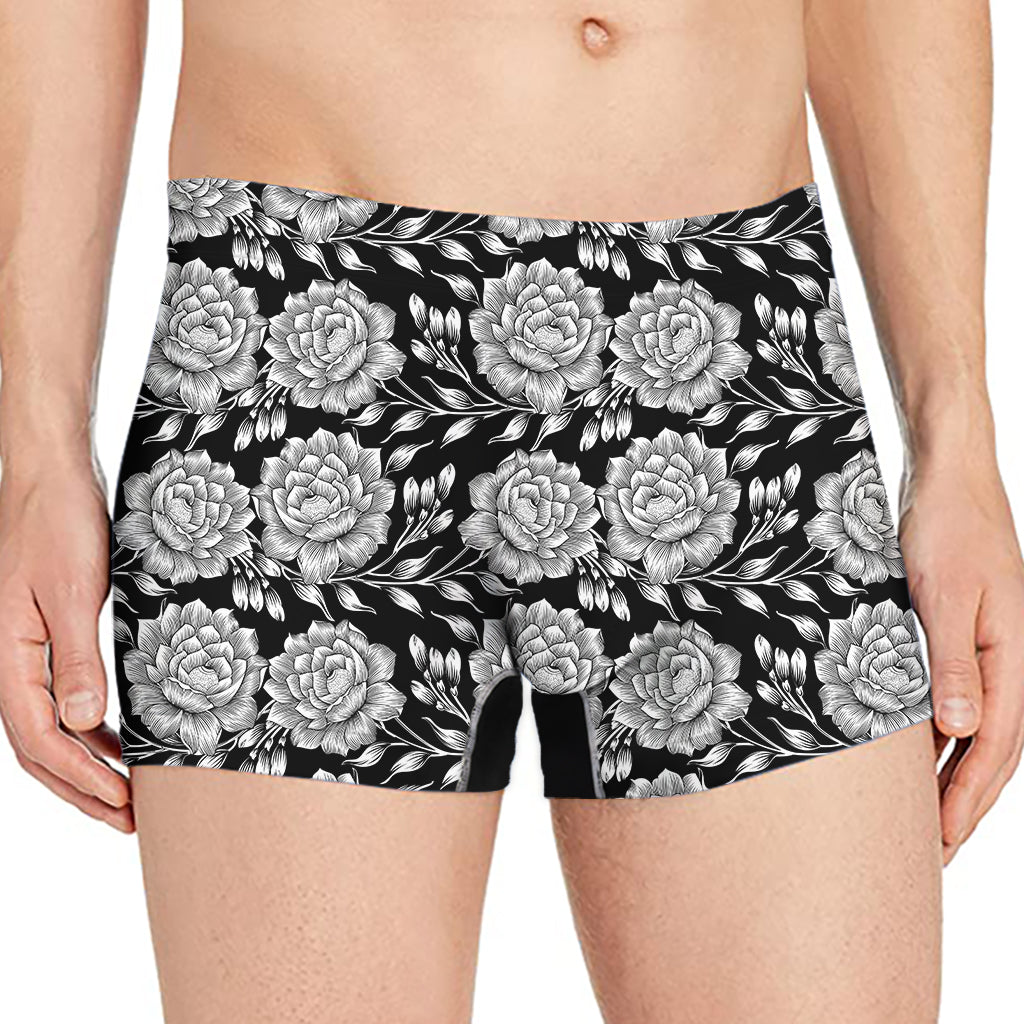 Vintage Black And White Floral Print Men's Boxer Briefs