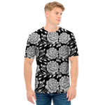 Vintage Black And White Floral Print Men's T-Shirt