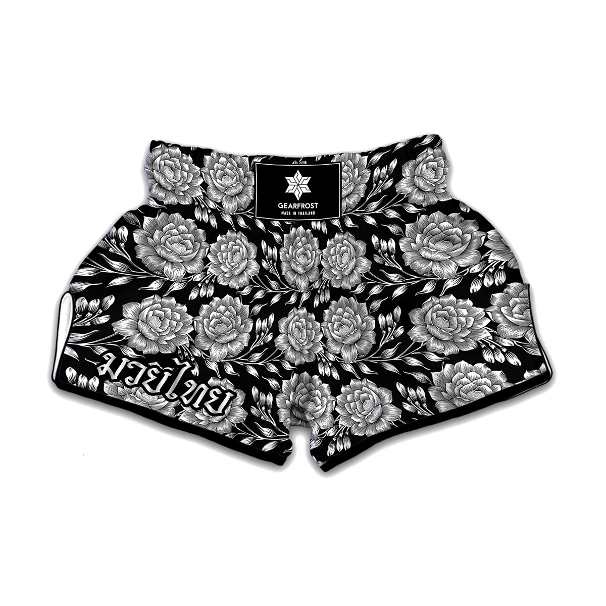 Vintage Black And White Floral Print Muay Thai Boxing Shorts