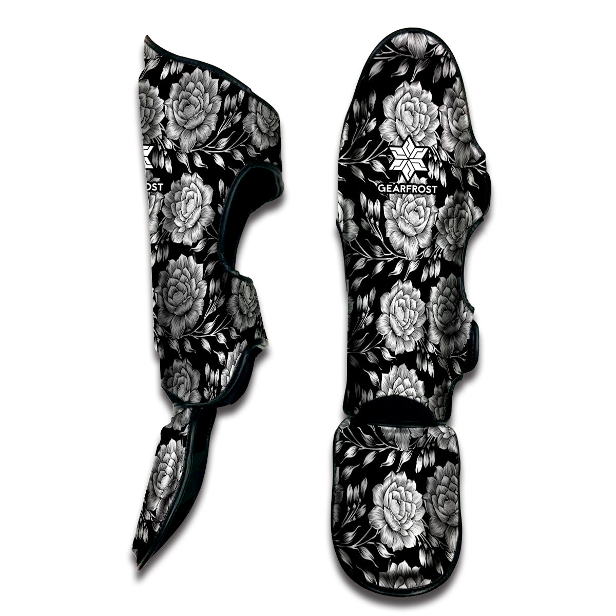 Vintage Black And White Floral Print Muay Thai Shin Guard