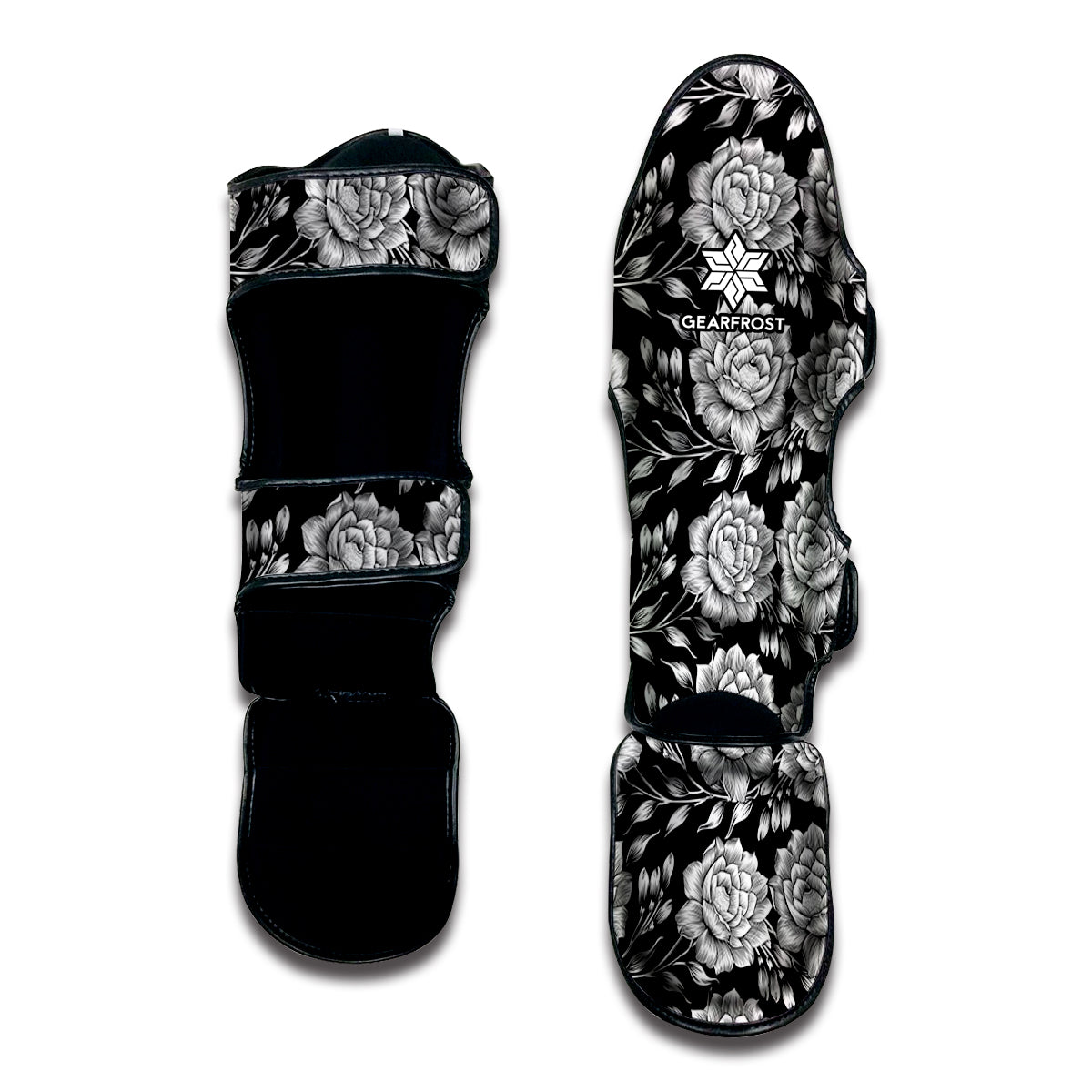 Vintage Black And White Floral Print Muay Thai Shin Guard