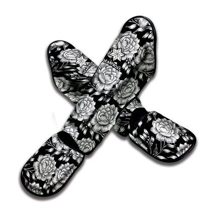 Vintage Black And White Floral Print Muay Thai Shin Guard