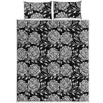 Vintage Black And White Floral Print Quilt Bed Set