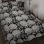 Vintage Black And White Floral Print Quilt Bed Set