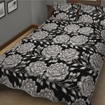 Vintage Black And White Floral Print Quilt Bed Set