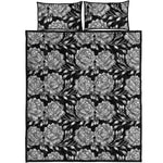 Vintage Black And White Floral Print Quilt Bed Set