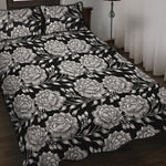 Vintage Black And White Floral Print Quilt Bed Set