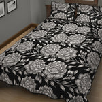 Vintage Black And White Floral Print Quilt Bed Set