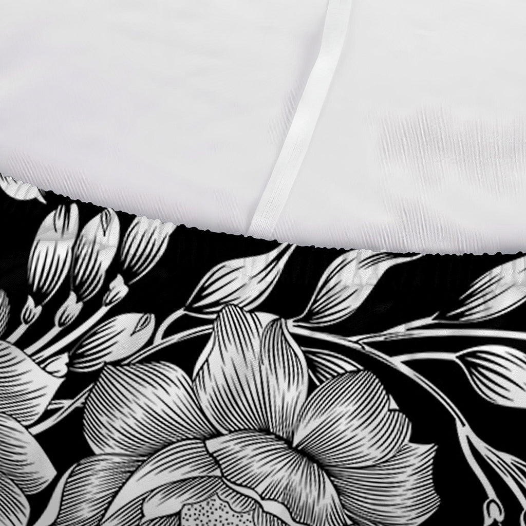 Vintage Black And White Floral Print Sofa Cover