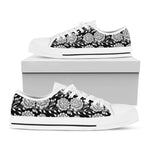 Vintage Black And White Floral Print White Low Top Shoes
