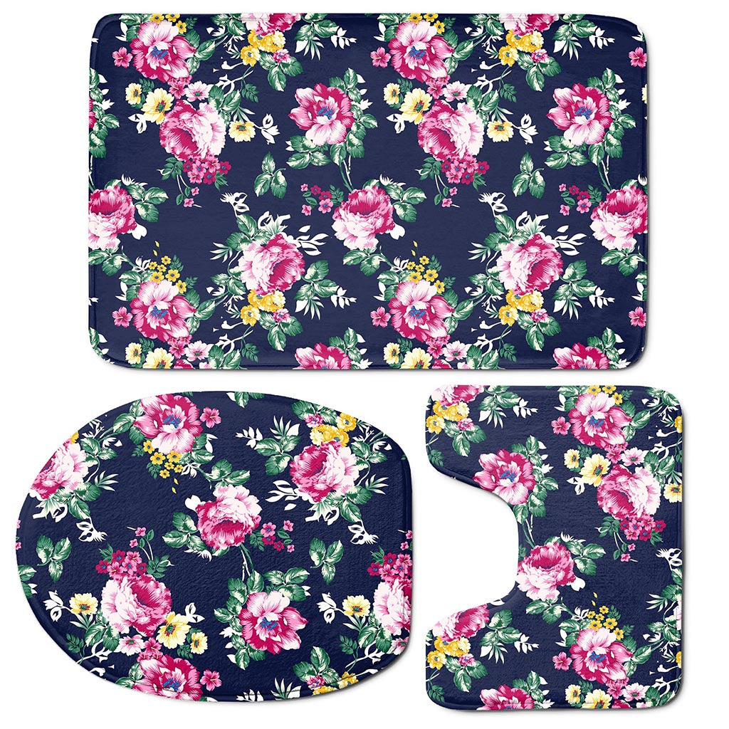 Vintage Blossom Floral Pattern Print 3 Piece Bath Mat Set