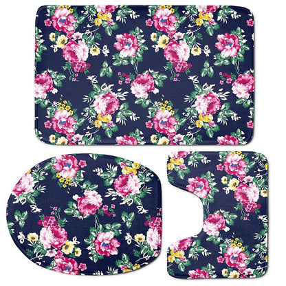 Vintage Blossom Floral Pattern Print 3 Piece Bath Mat Set