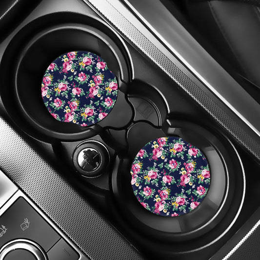 Vintage Blossom Floral Pattern Print Car Coasters