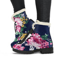 Vintage Blossom Floral Pattern Print Faux Fur Leather Boots