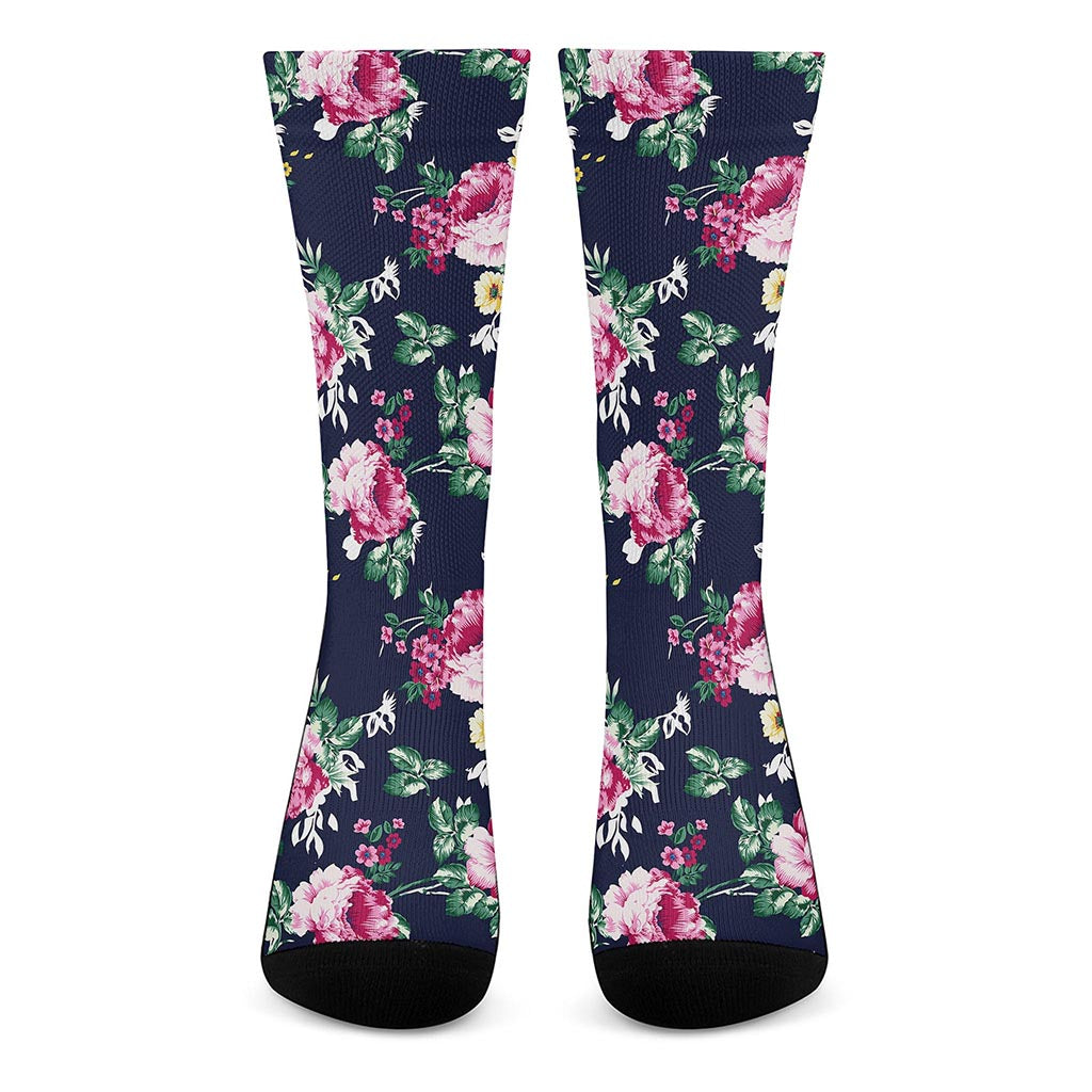 Vintage Blossom Floral Pattern Print Crew Socks