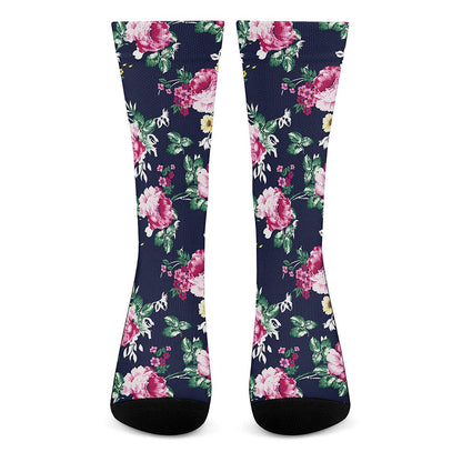 Vintage Blossom Floral Pattern Print Crew Socks