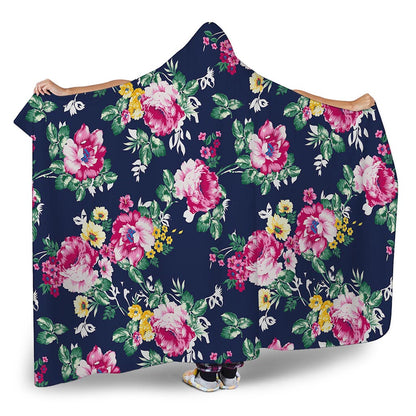 Vintage Blossom Floral Pattern Print Hooded Blanket
