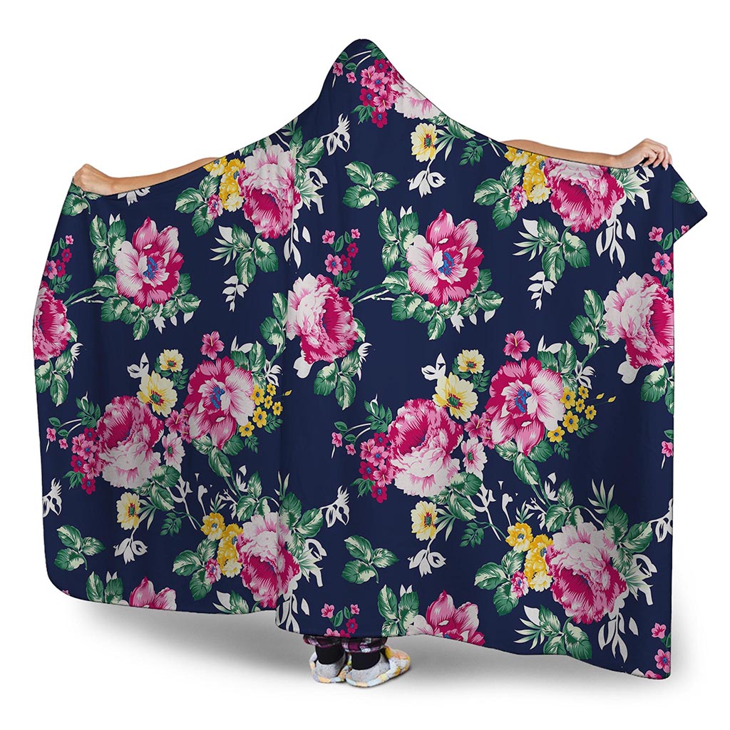 Vintage Blossom Floral Pattern Print Hooded Blanket