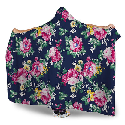 Vintage Blossom Floral Pattern Print Hooded Blanket