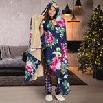Vintage Blossom Floral Pattern Print Hooded Blanket