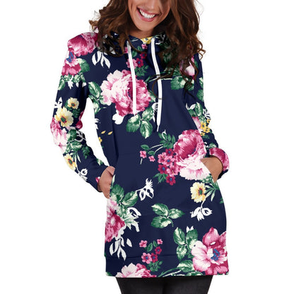 Vintage Blossom Floral Pattern Print Hoodie Dress GearFrost
