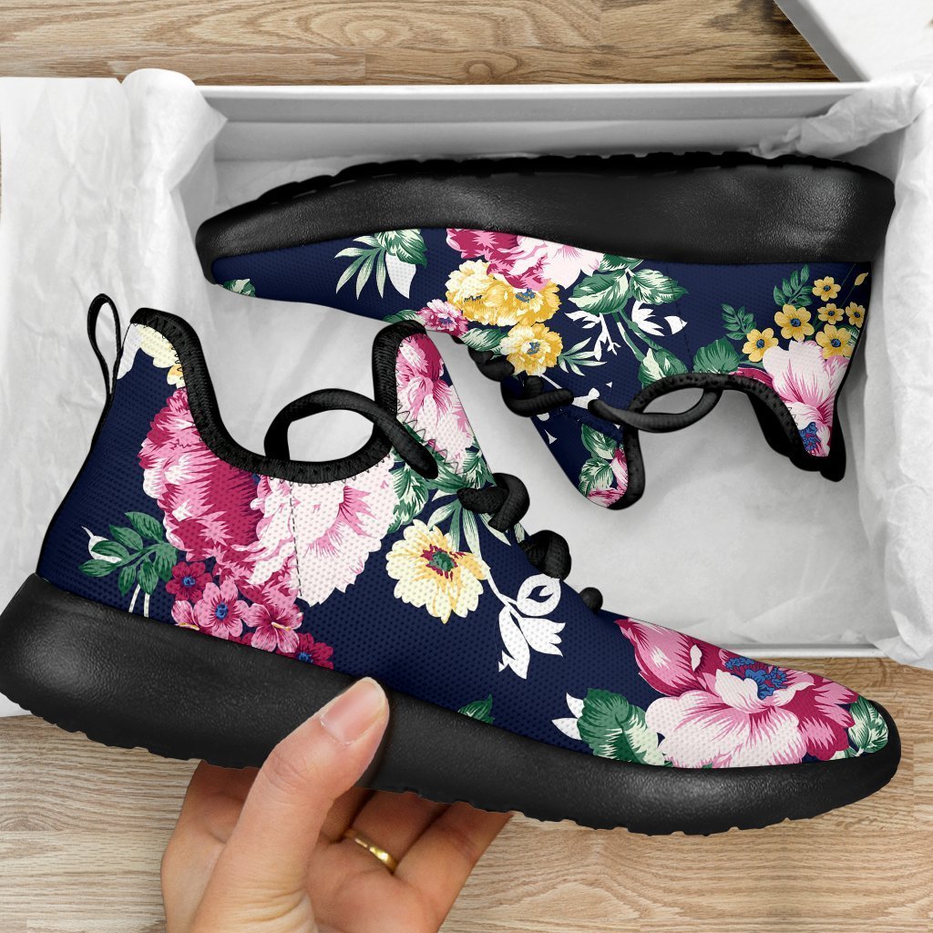 Vintage Blossom Floral Pattern Print Mesh Knit Shoes GearFrost