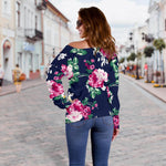Vintage Blossom Floral Pattern Print Off Shoulder Sweatshirt GearFrost