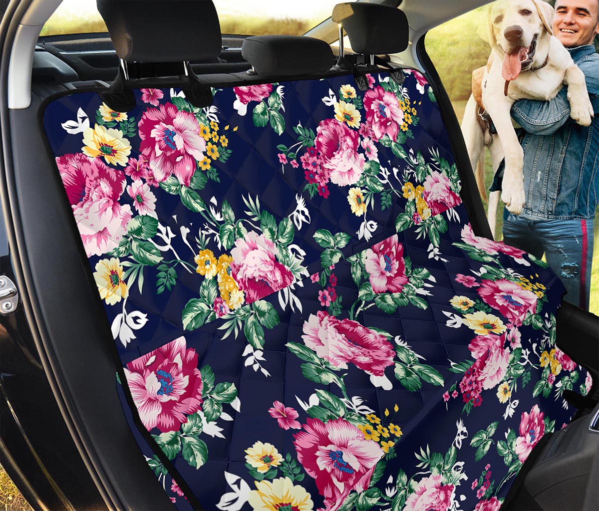 Vintage Blossom Floral Pattern Print Pet Car Back Seat Cover