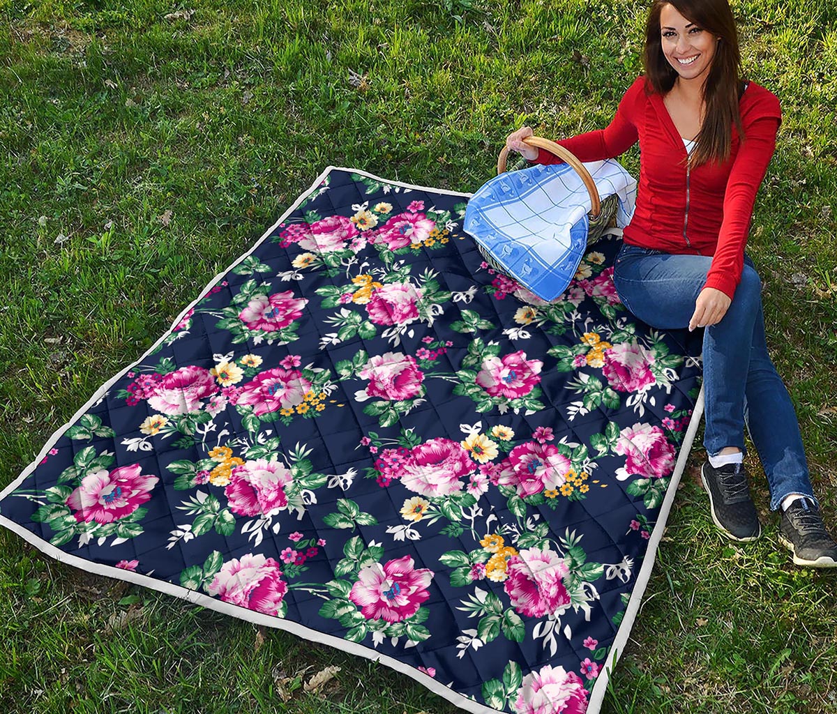 Vintage Blossom Floral Pattern Print Quilt