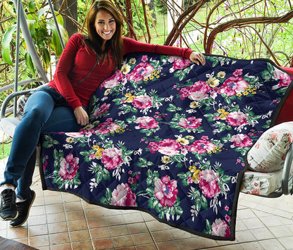 Vintage Blossom Floral Pattern Print Quilt