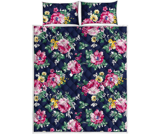 Vintage Blossom Floral Pattern Print Quilt Bed Set