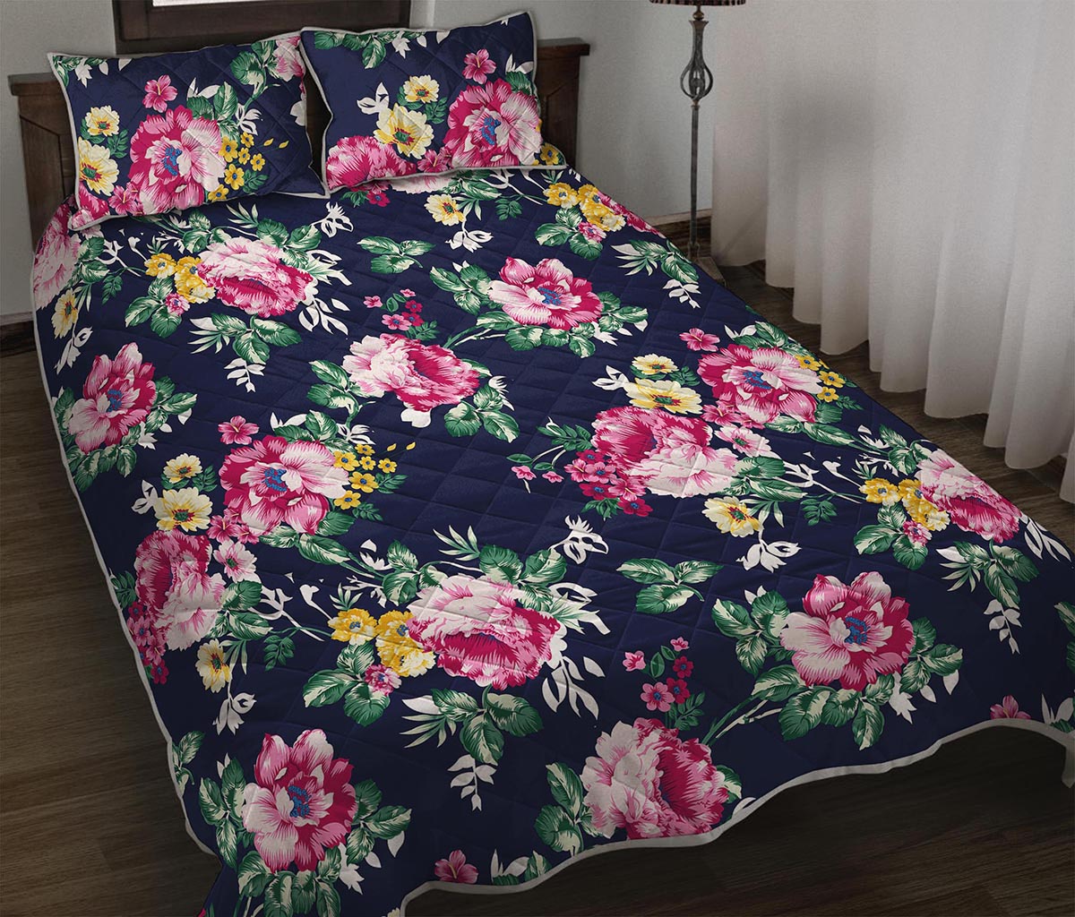 Vintage Blossom Floral Pattern Print Quilt Bed Set