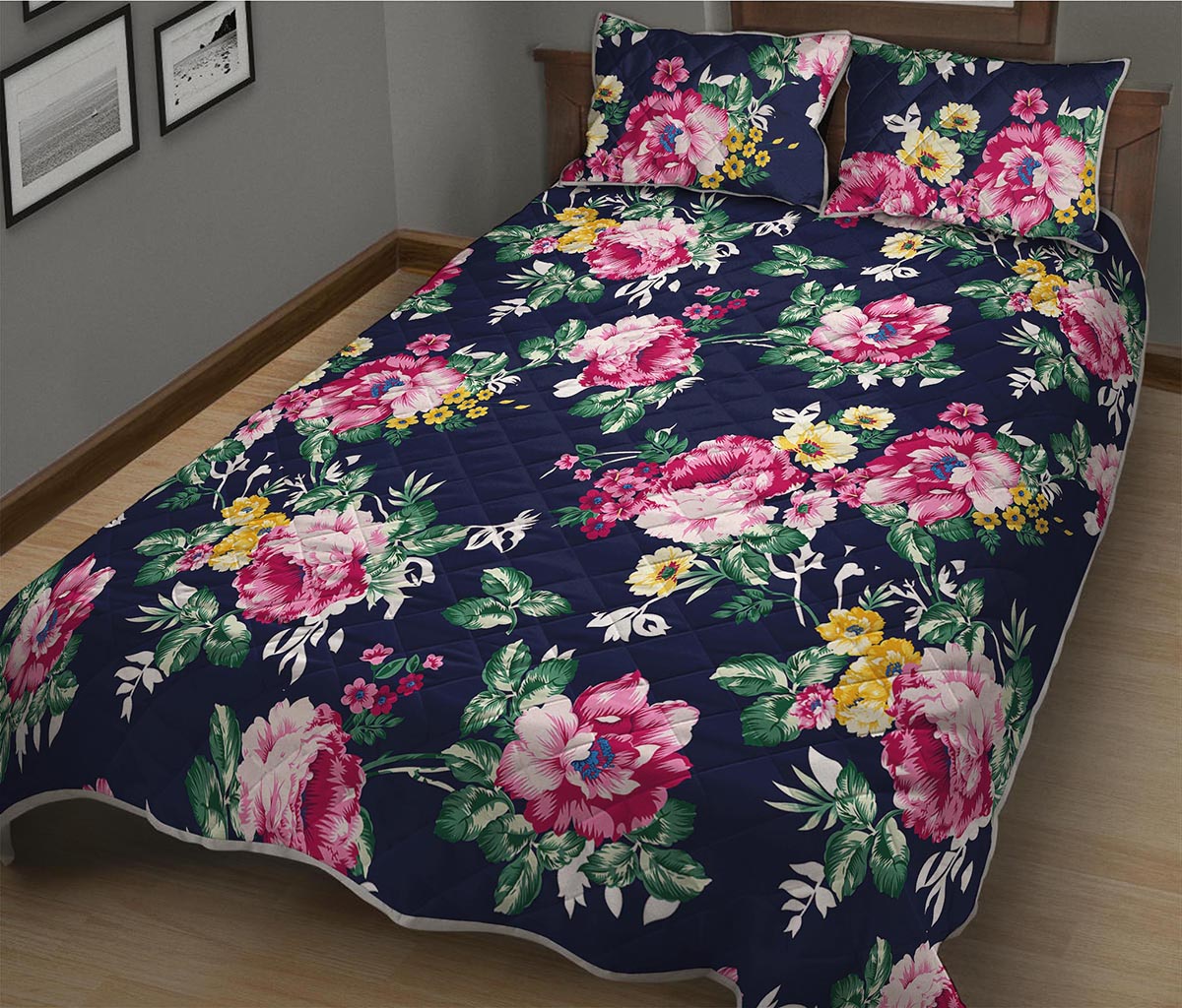 Vintage Blossom Floral Pattern Print Quilt Bed Set