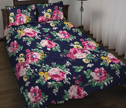 Vintage Blossom Floral Pattern Print Quilt Bed Set