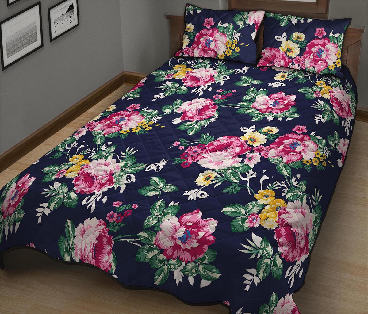 Vintage Blossom Floral Pattern Print Quilt Bed Set