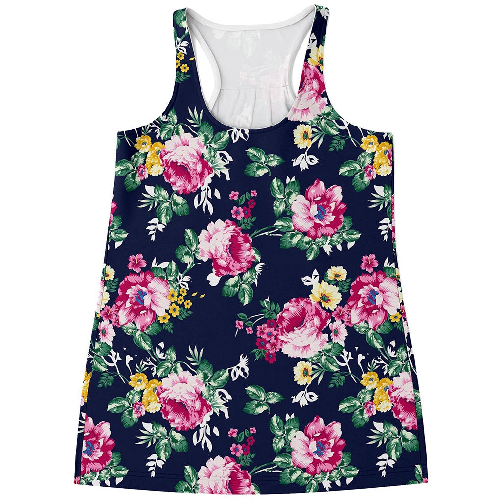 Vintage Blossom Floral Pattern Print Women's Racerback Tank Top