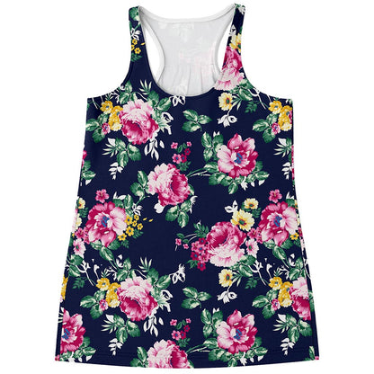 Vintage Blossom Floral Pattern Print Women's Racerback Tank Top