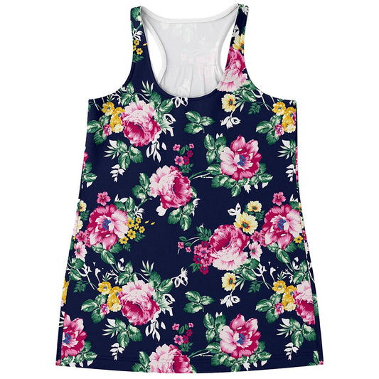 Vintage Blossom Floral Pattern Print Women's Racerback Tank Top