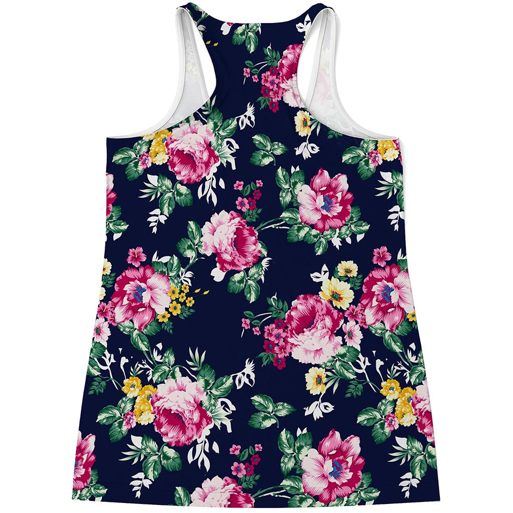 Vintage Blossom Floral Pattern Print Women's Racerback Tank Top