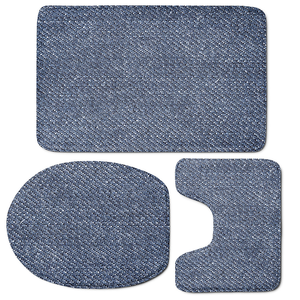 Vintage Blue Denim Jeans Print 3 Piece Bath Mat Set