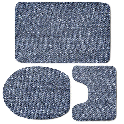 Vintage Blue Denim Jeans Print 3 Piece Bath Mat Set