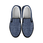Vintage Blue Denim Jeans Print Black Slip On Shoes