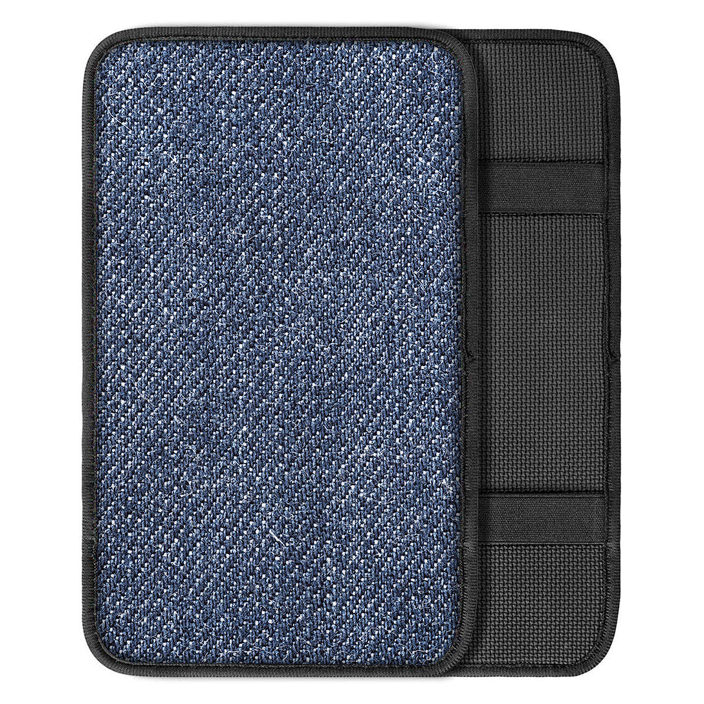Vintage Blue Denim Jeans Print Car Center Console Cover