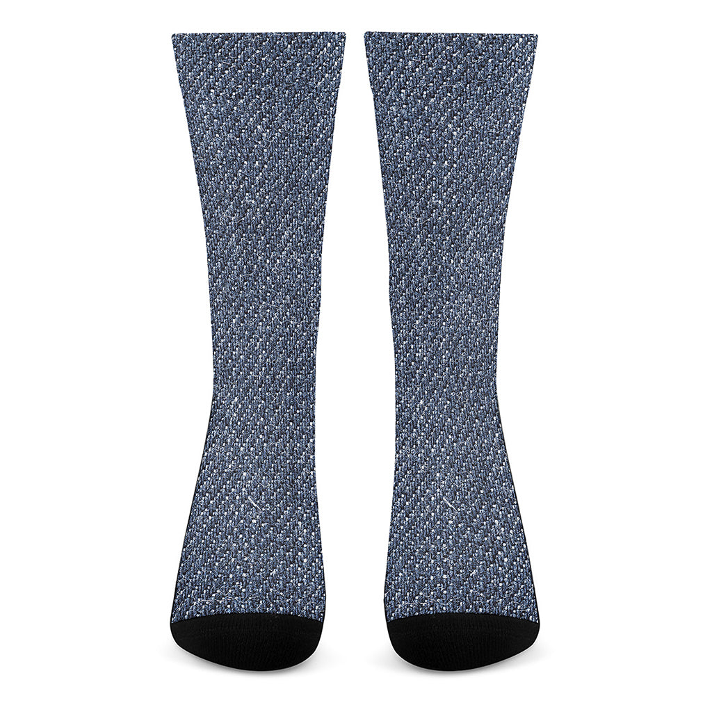 Vintage Blue Denim Jeans Print Crew Socks